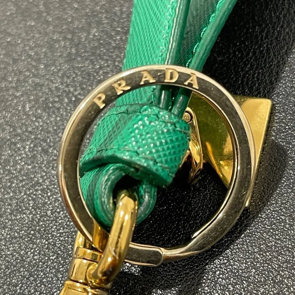 Prada Triangle Logo Leather Keychain Green/Gold (JB1069)
